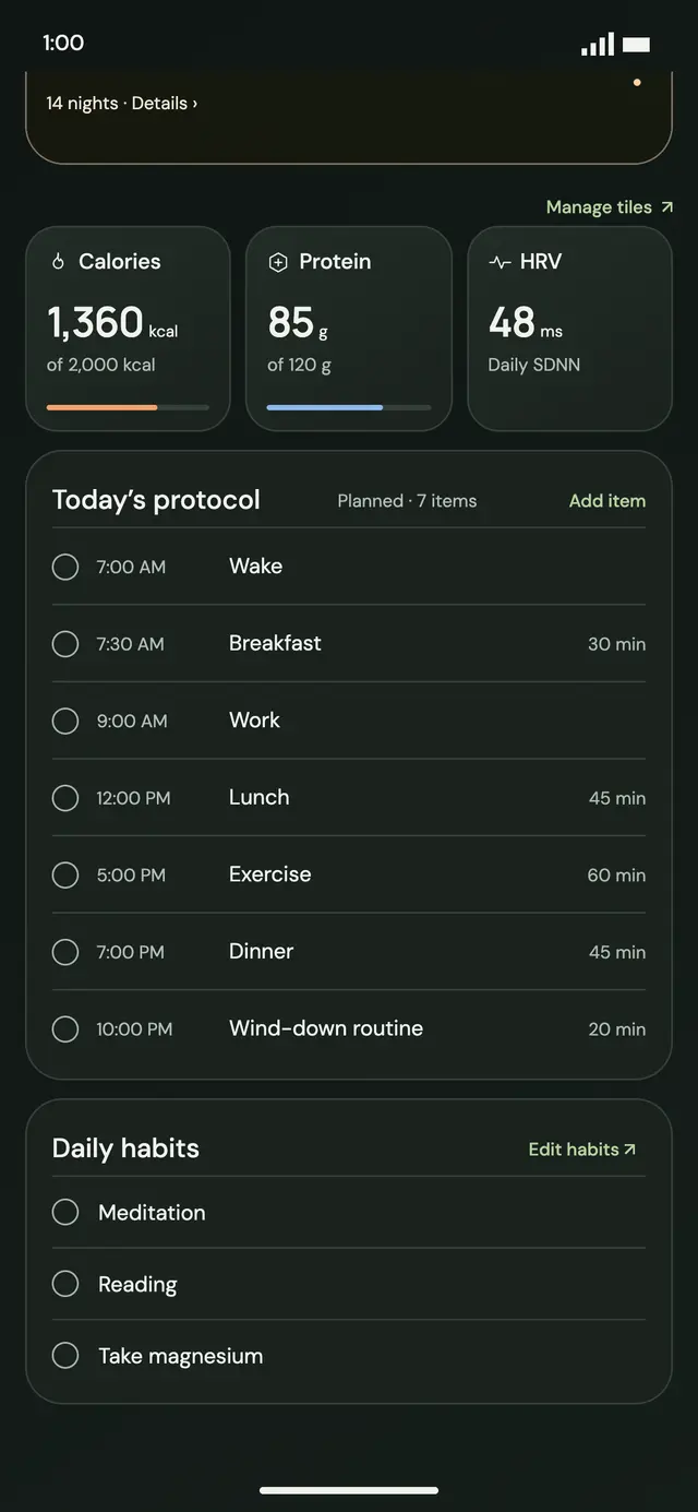 harucove daily protocol screen
